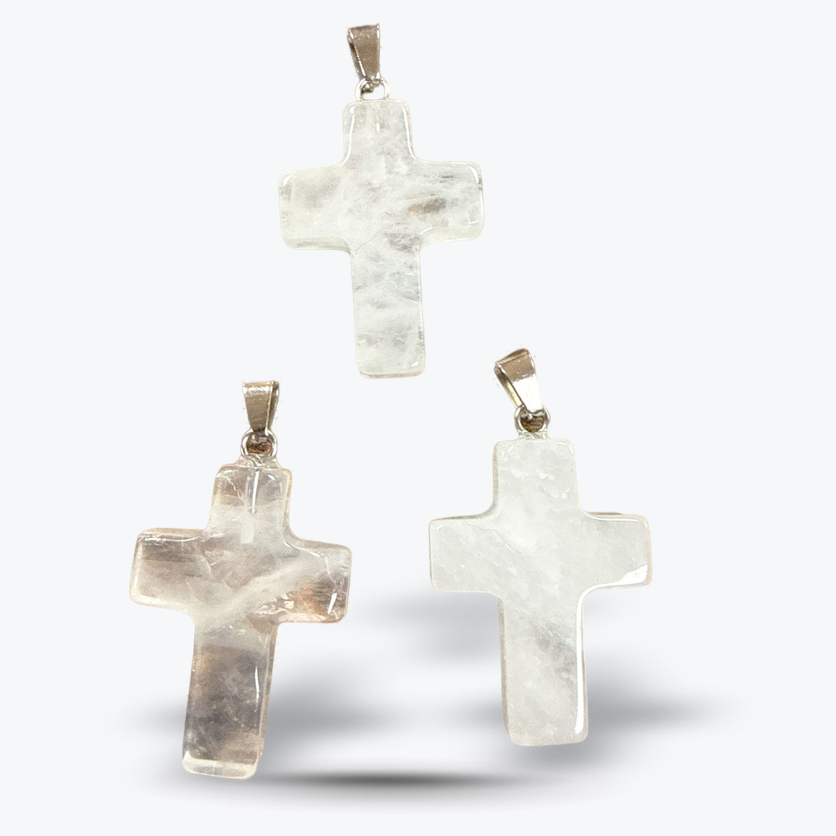 Pendentif Croix en Pierre Naturelle Polie, 15 pierres au choix, bélière et chaîne | 1,8x2,5x4cm
