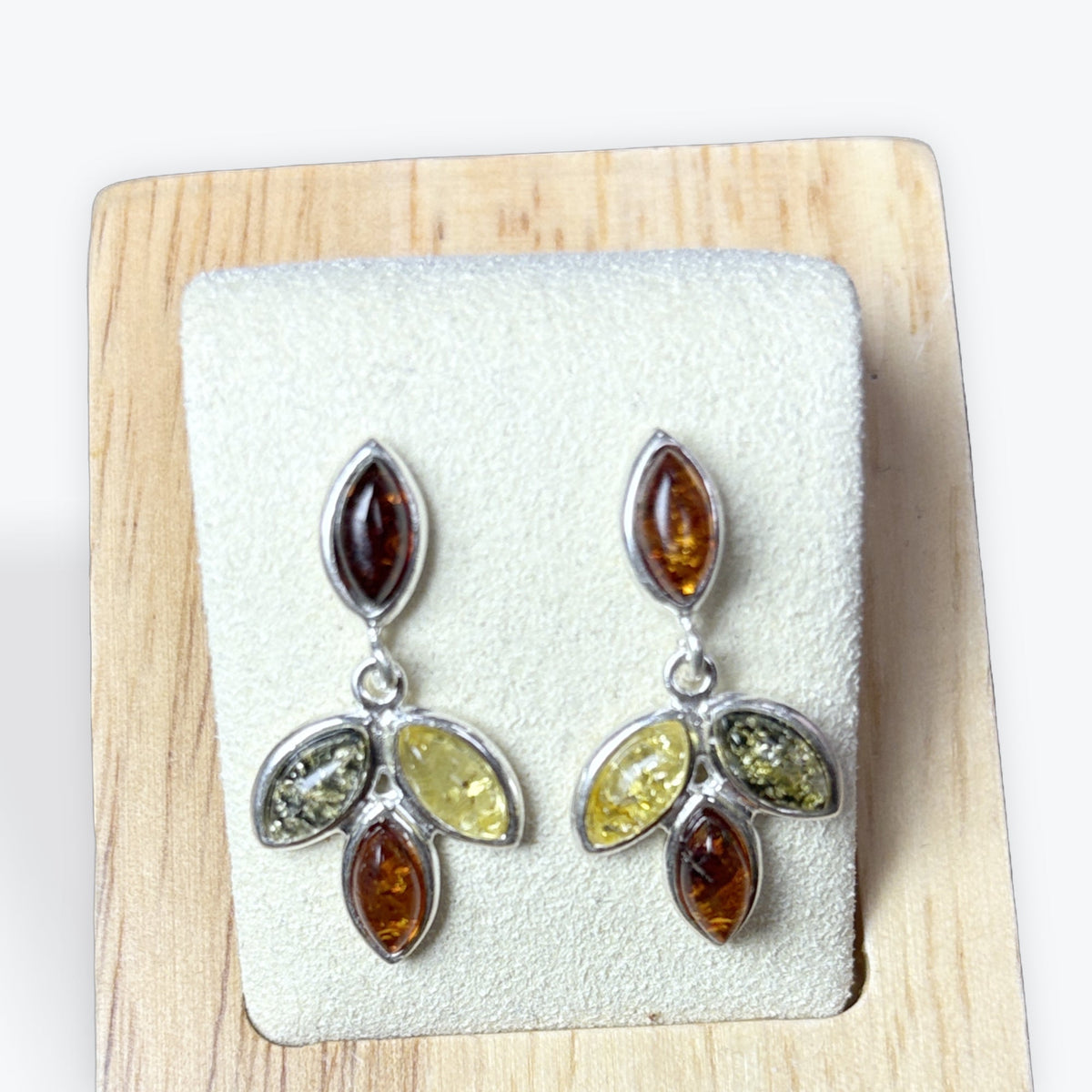 Boucle d'oreilles triple couleur ambre et Argent 925