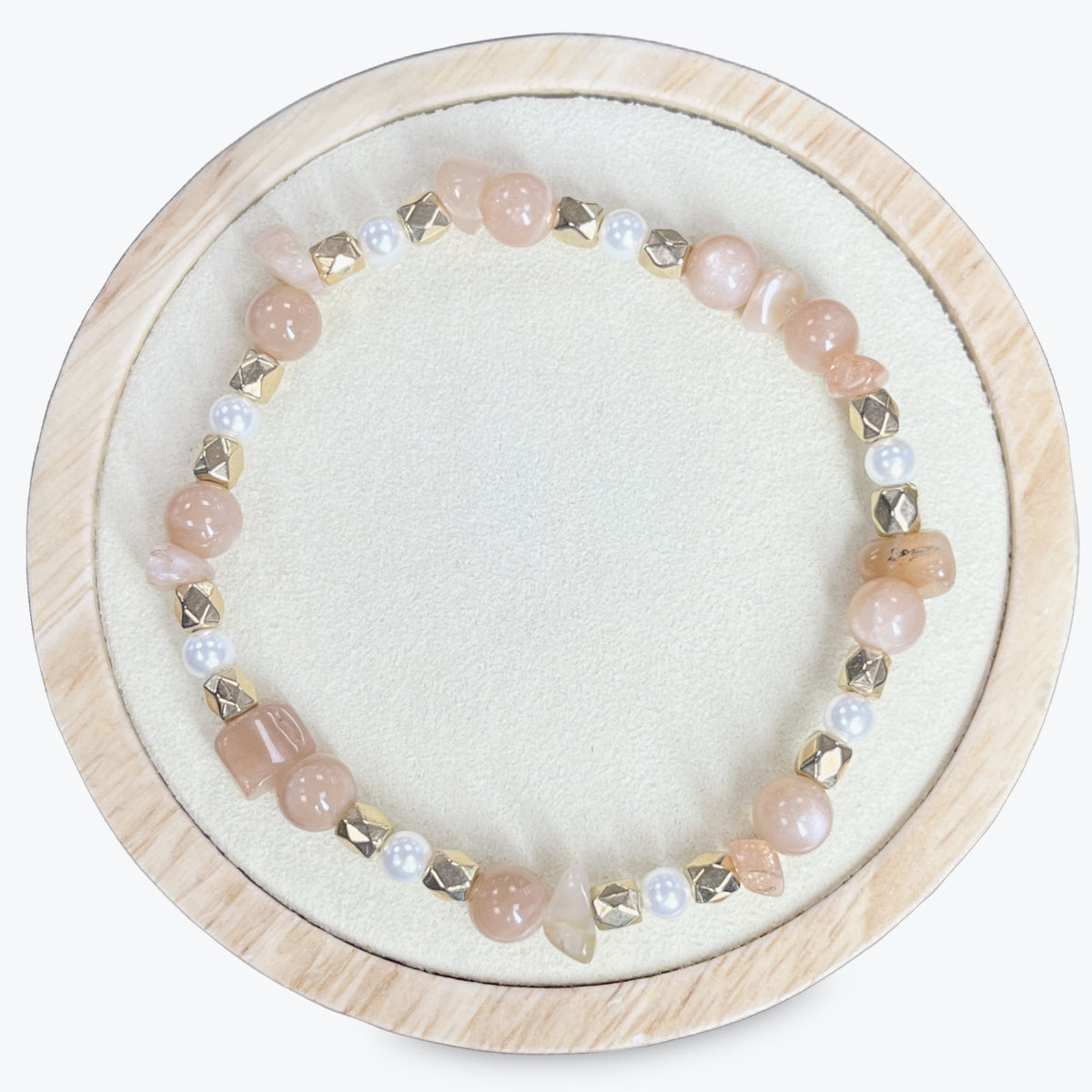 Bracelet En Pierre De Lune Pêche Et Perles + Décorations Dorées