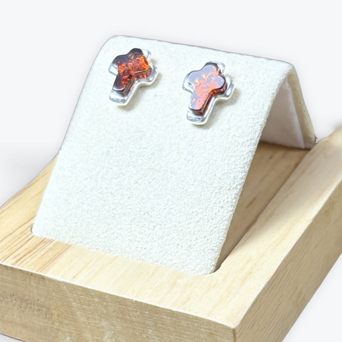 Boucle d'oreilles Ambre taillé en Croix - Argent 925