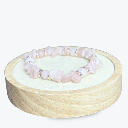 Bracelet En Opale Rose Perles Rondes Et Baroques + Séparations Rose Gold