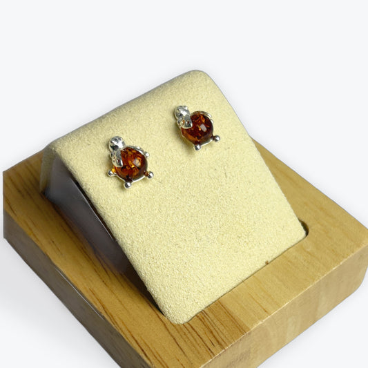 Boucle d'oreilles Ambre puces coccinelles - Argent 925