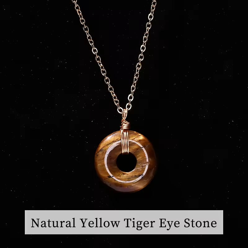 Collier ras du cou boucle de paix en Œil de tigre avec chaîne en acier inoxydable