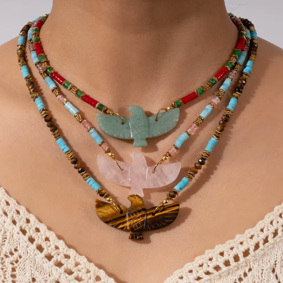 Collier BOHO Aigle Acier — Perles Pierres Naturelles