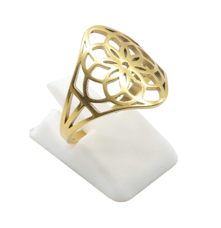Bague Inox dorée Lotus