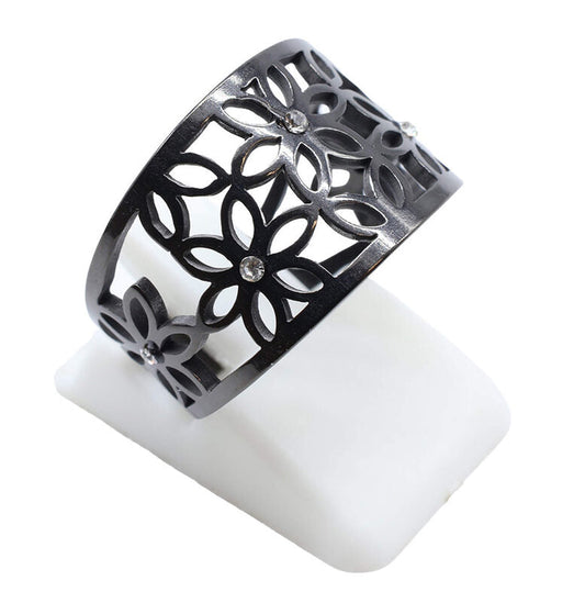 Bague Inox Tapis Fleuri — Noir