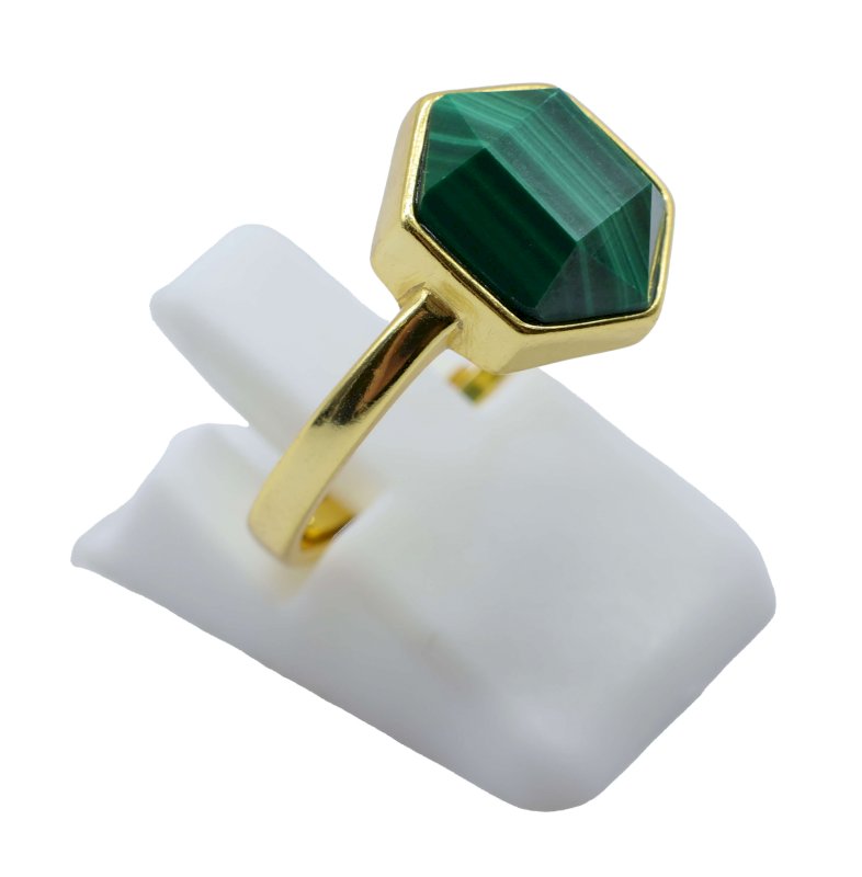 Bague Argent 925 Malachite Hexagonale