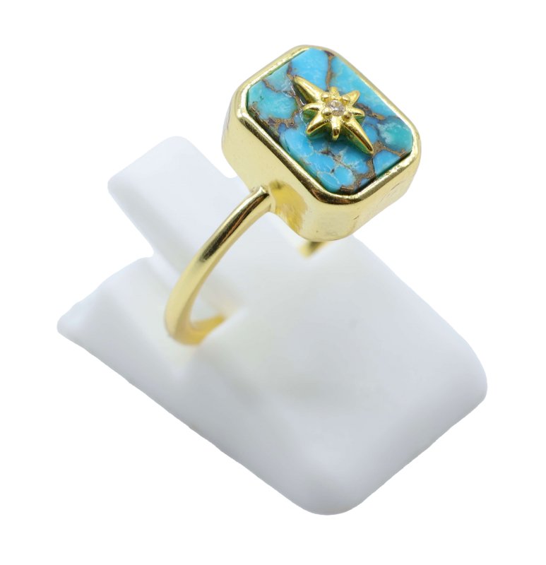 Bague Argent 925 Turquoise Rectangle + Charme