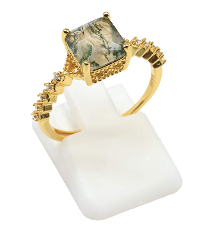Bague Argent 925 Agate Mousse Carrée