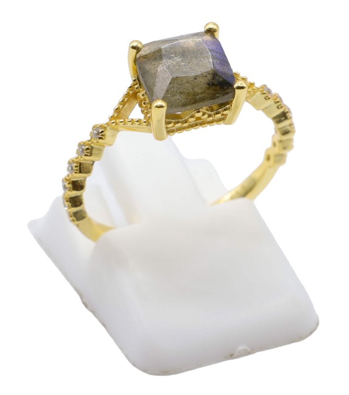 Bague Argent 925 Labradorite Carrée