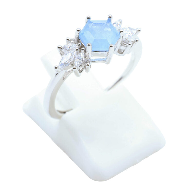 Bague Argent 925 'Flocon d'Argent' - Aigue Marine