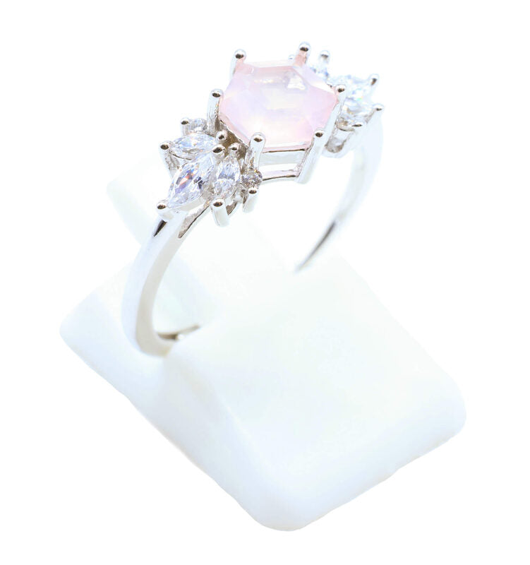 Bague Argent 925 'Flocon d'Argent' - Quartz Rose