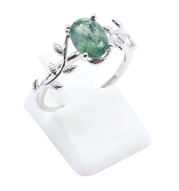 Bague Argent 925 'Murmure de Laurier' - Agate Mousse