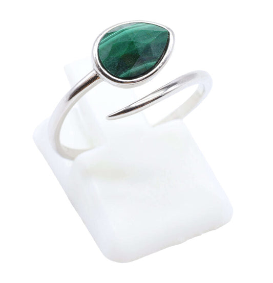 Bague Argent 925 'Serpent Argenté' — Malachite