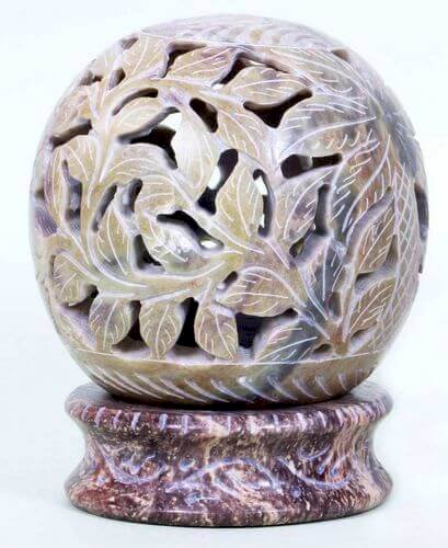 Bougeoir Pierre Globe Fleurs Gris 10cm