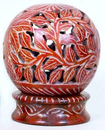 Bougeoir Pierre Globe Fleurs 10 cm — Rouge