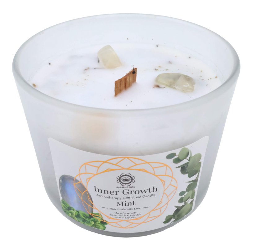 Bougie Green Tree 'Croissance intérieure' Pierre de Lune + Menthe