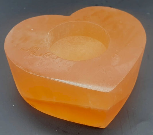 Bougeoir Sélénite Cœur 8 cm — Orange