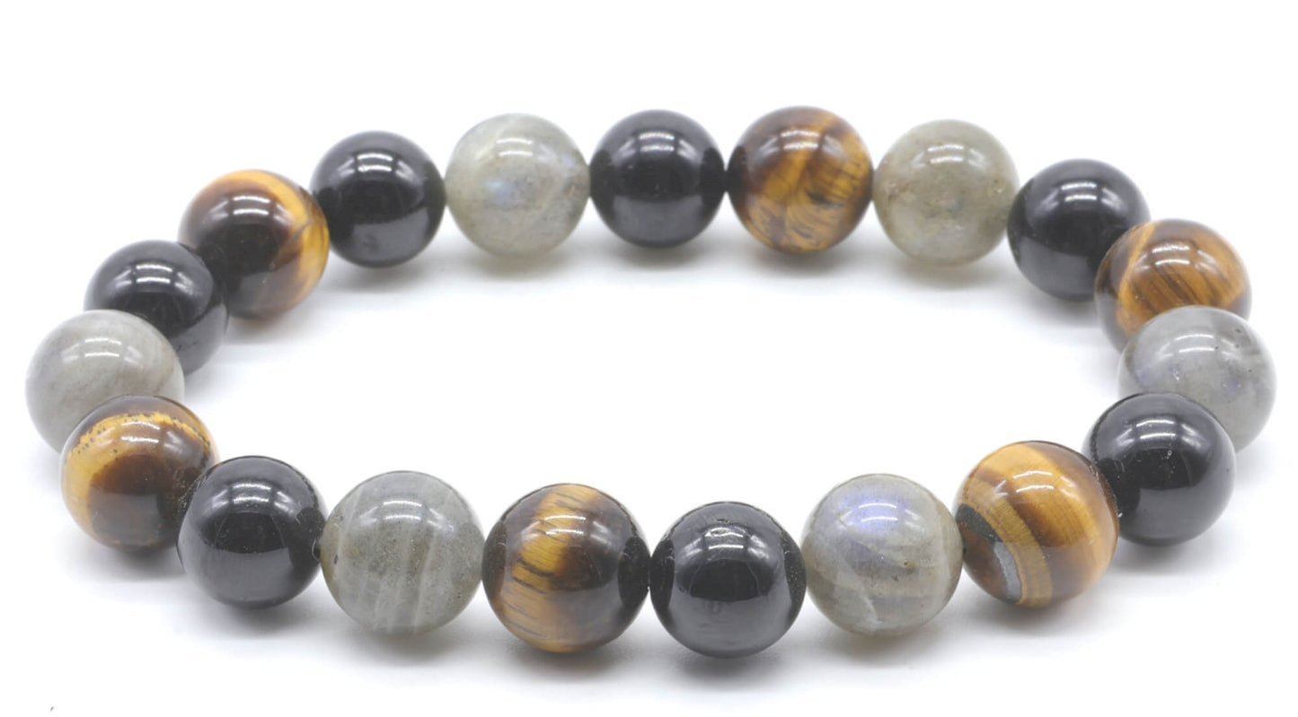 Bracelet Labradorite, Tourmaline noire, Oeil de tigre