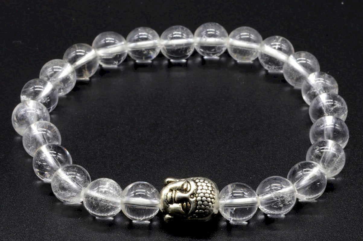 Bracelet Cristal de Roche & Bouddha perles 8mm