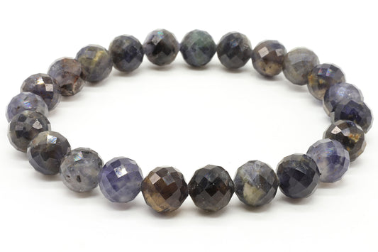 Bracelet Cordiérite perles facettées — 8 mm