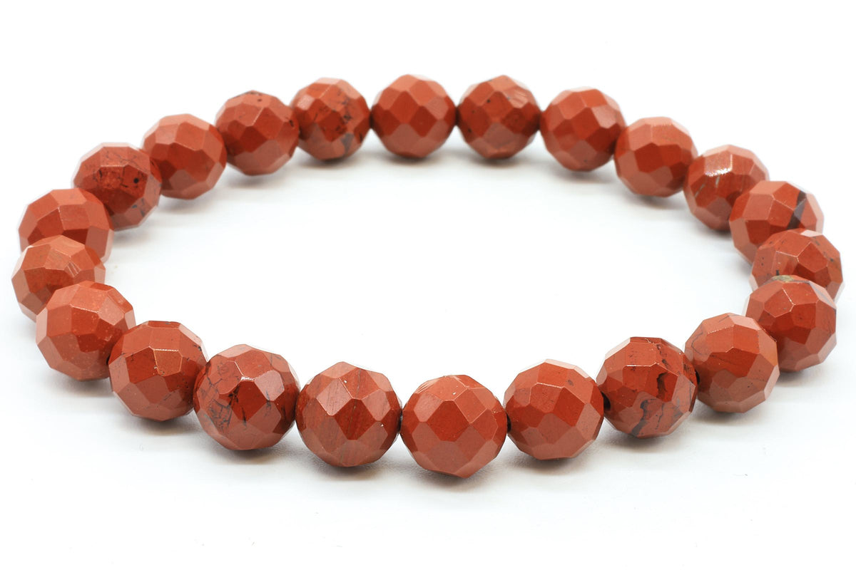 Bracelet Jaspe Rouge perles facettées — 8 mm