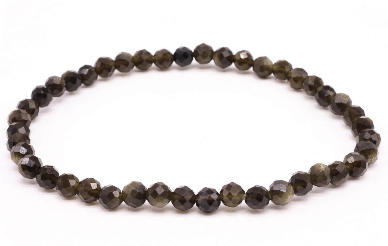 Bracelet Obsidienne Dorée perles facettées