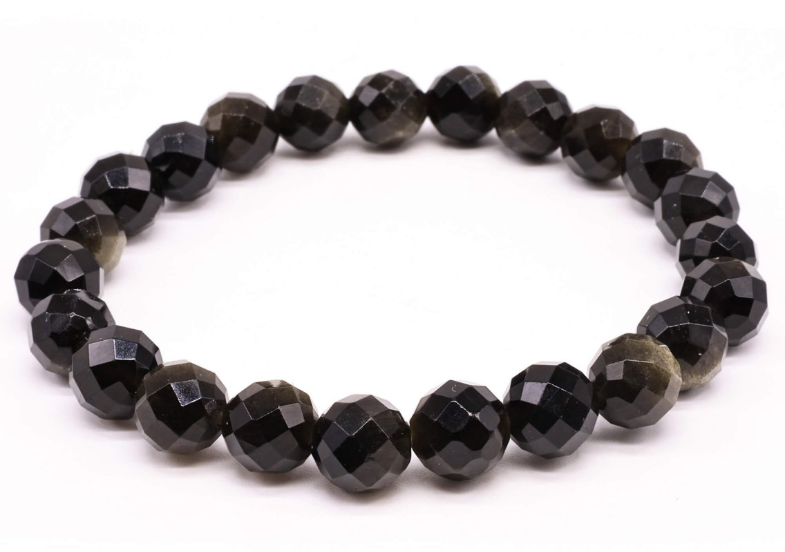 Bracelet Obsidienne Dorée perles facettées