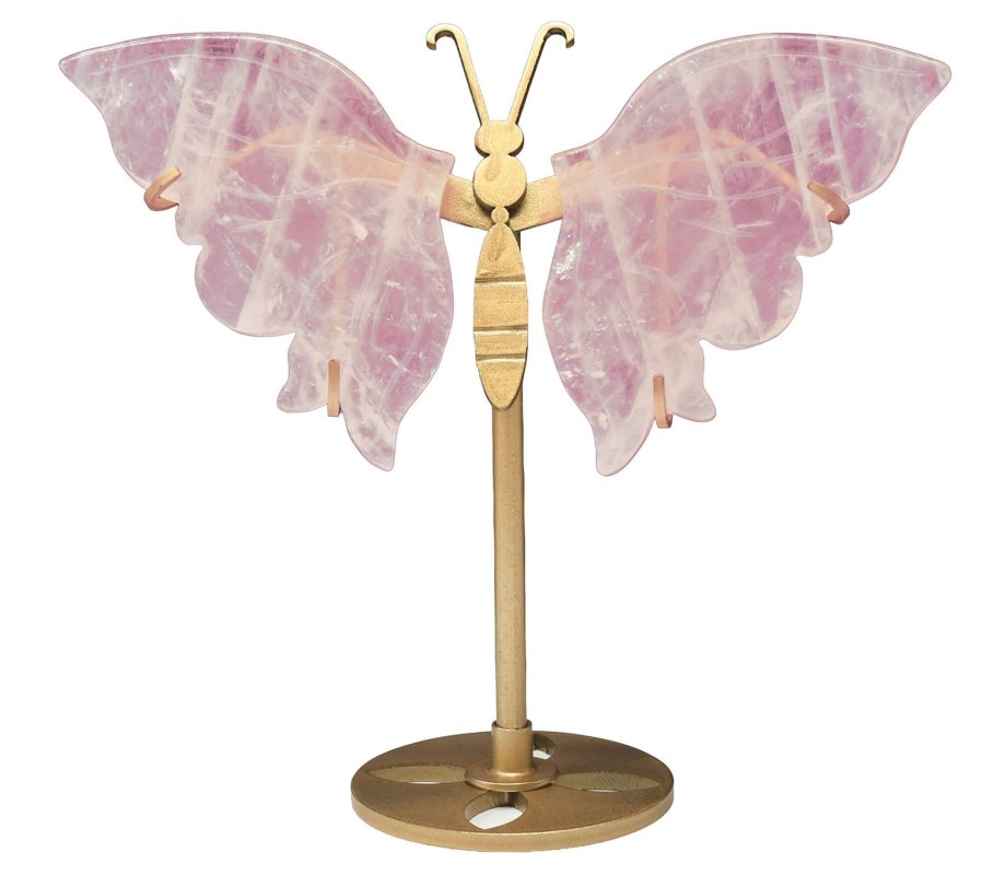 Papillon Quartz Rose sur socle 14cm