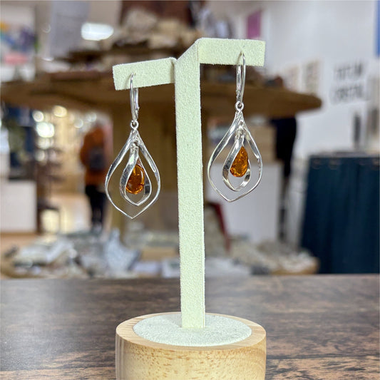 Boucle d'oreilles Torsadée en Ambre et Argent 925
