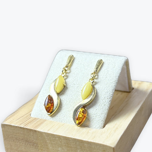 Magnifique boucles pendante avec 8 ambre au total - Argent 925 plaqué or (Vermeil)