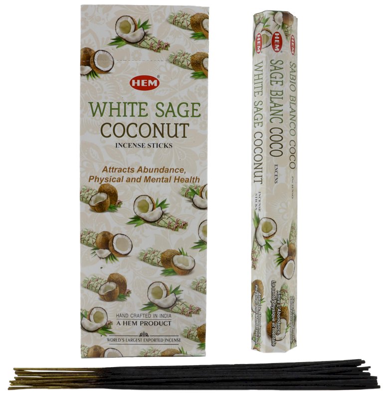 Encens HEM Sauge Blanche + Noix de Coco 6x20g