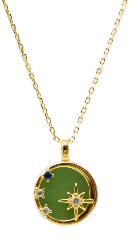 Collier Argent 925 Jade Verte & Etoiles