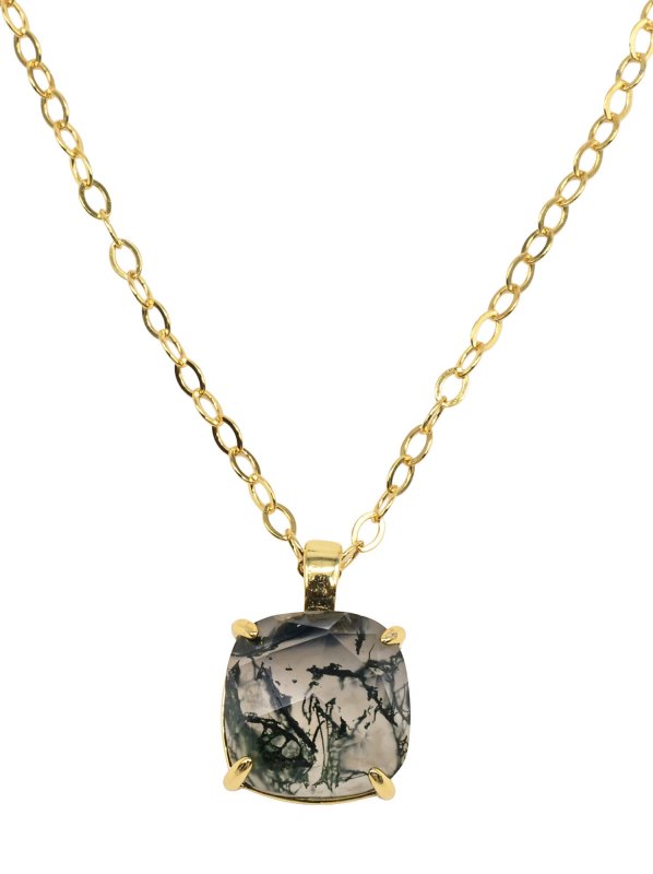 Collier Argent 925 Agate Mousse Carrée