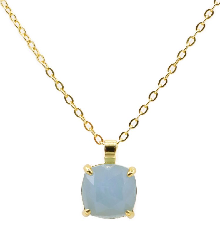 Collier Argent 925 Aigue Marine Carrée