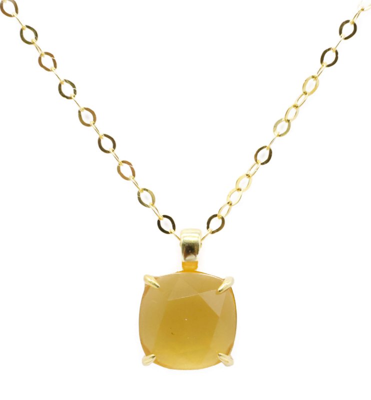 Collier Argent 925 Citrine Naturelle Carrée