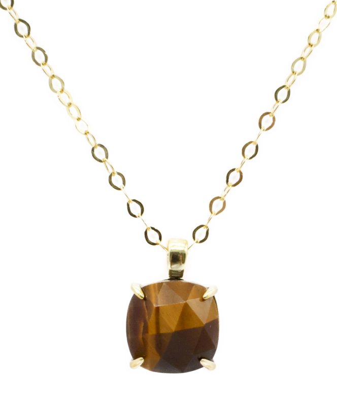 Collier Argent 925 Oeil de Tigre Carré