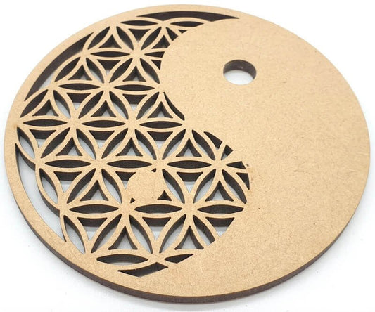 Plaque Bois Fleur de Vie Ying Yang