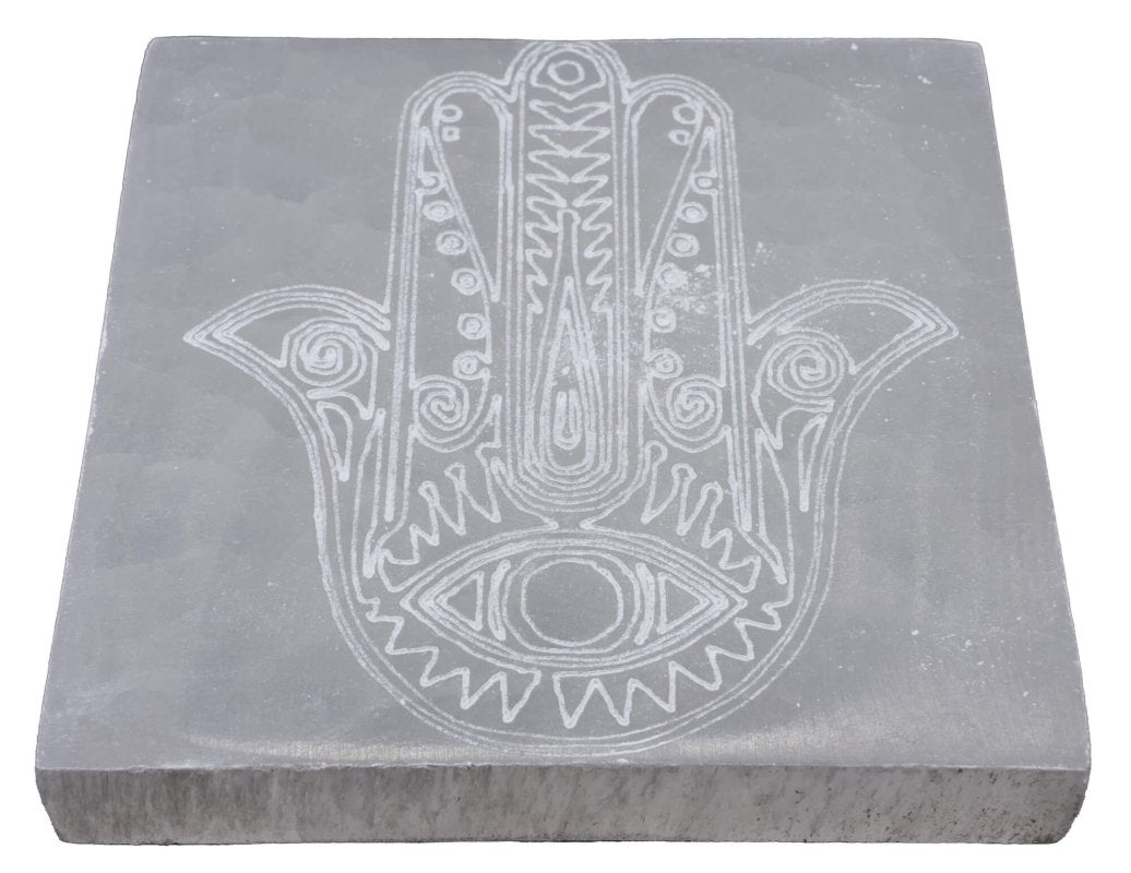 Plaque Sélénite Main de Fatima Carrée 10cm