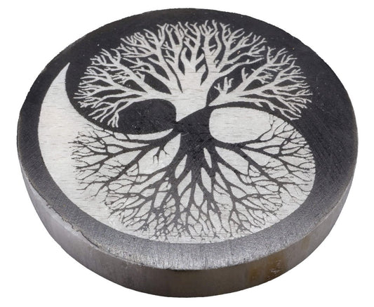 Plaque Sélénite Arbre de Vie Yin-Yang 10 cm — Noir et blanc