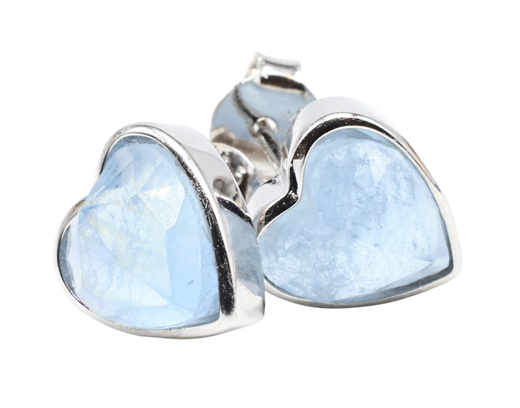 Boucles d'oreilles Argent 925 Aigue Marine Coeur