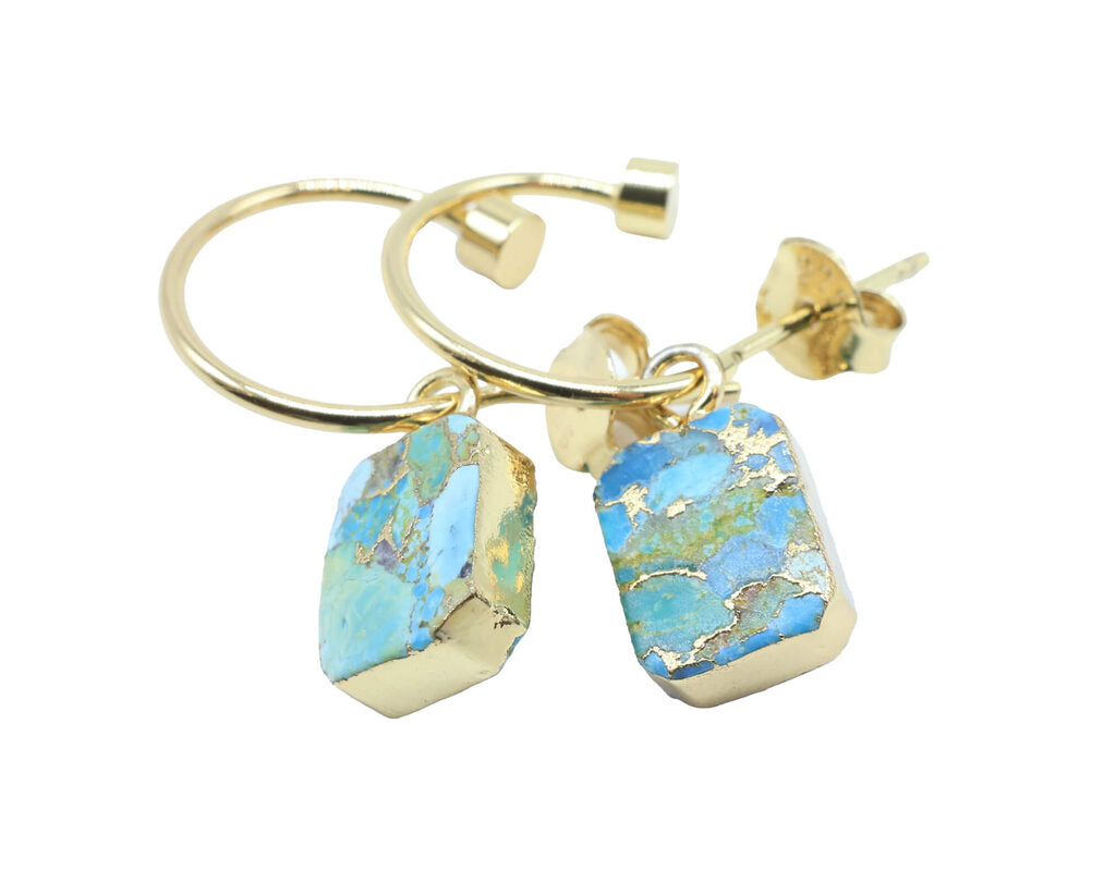 Boucles d'oreilles Argent 925 'Arche Doré' — Plaqué Or — Turquoise