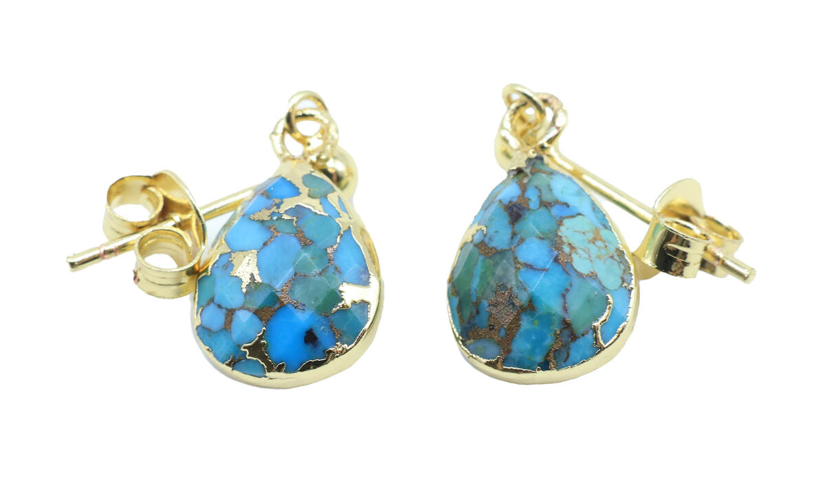 Boucles d'oreilles Argent 925 'Ondée Dorée' — Plaqué Or — Turquoise