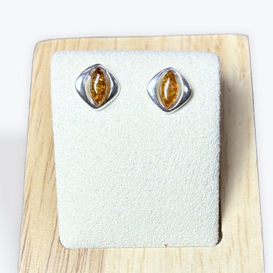 Boucle d'oreilles puce ambre marquise - Argent 925