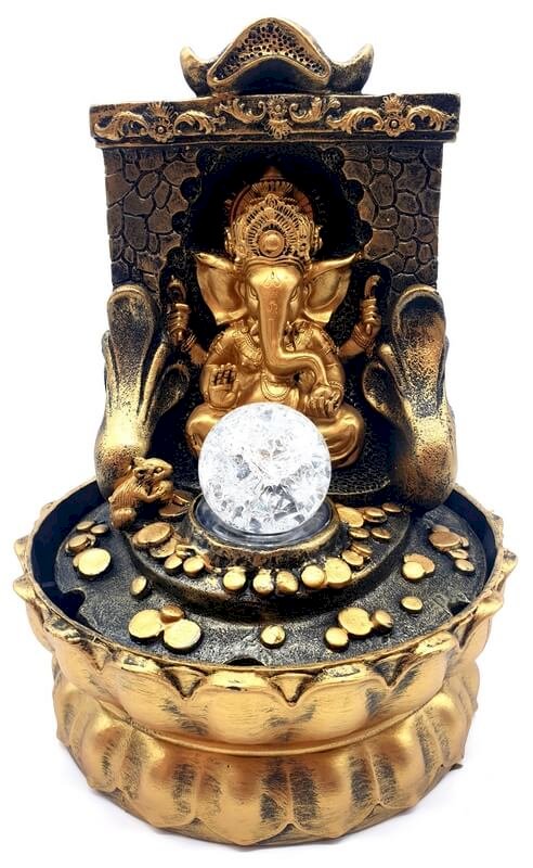 Fontaine Résine Ganesh Doré sur Autel 29cm