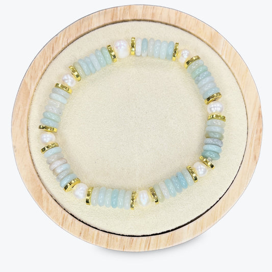 Bracelet Amazonite Avec Perles Et Séparations Dorées