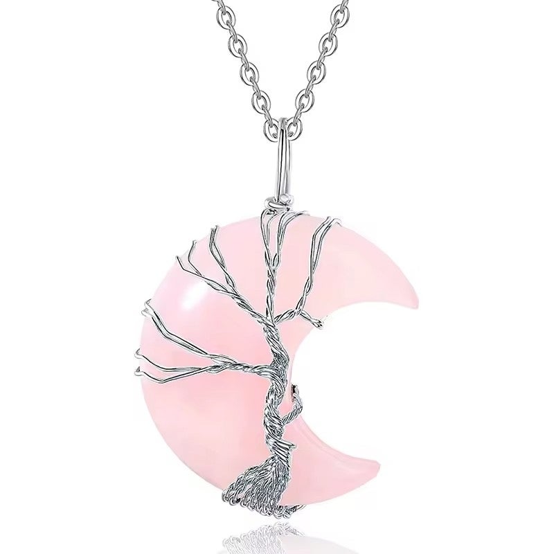 Pendentif naturelle Arbre de vie tressé - Lune argentée