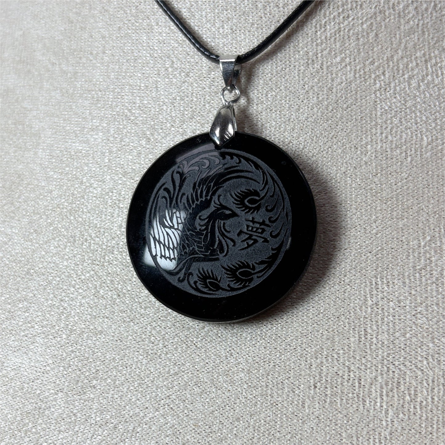 Pendentif Phoenix Obsidienne Noir