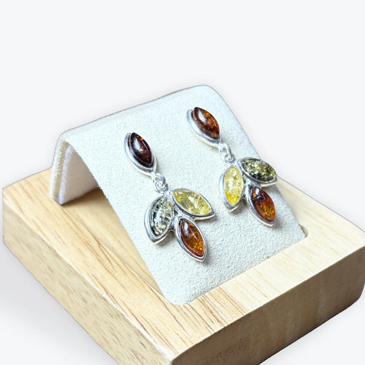 Boucle d'oreilles triple couleur ambre et Argent 925