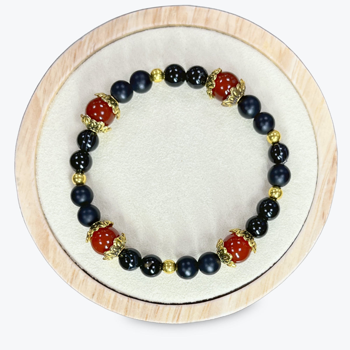 Bracelet En Onix Perles Mates Et Brillantes + Perles Fantaisies Et Apprets Dorés